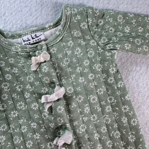 Nicole Miller 0-3M Green One Piece Floral Footie with White Bows Spring St. Pat